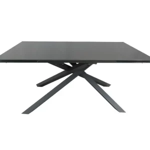 Table extensible 160 à 240 cm plateau en verre gris pieds étoile - ESTRELLA