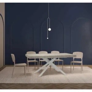 Table extensible 90x180/284 cm Karida gris béton pieds blanc pour électricien