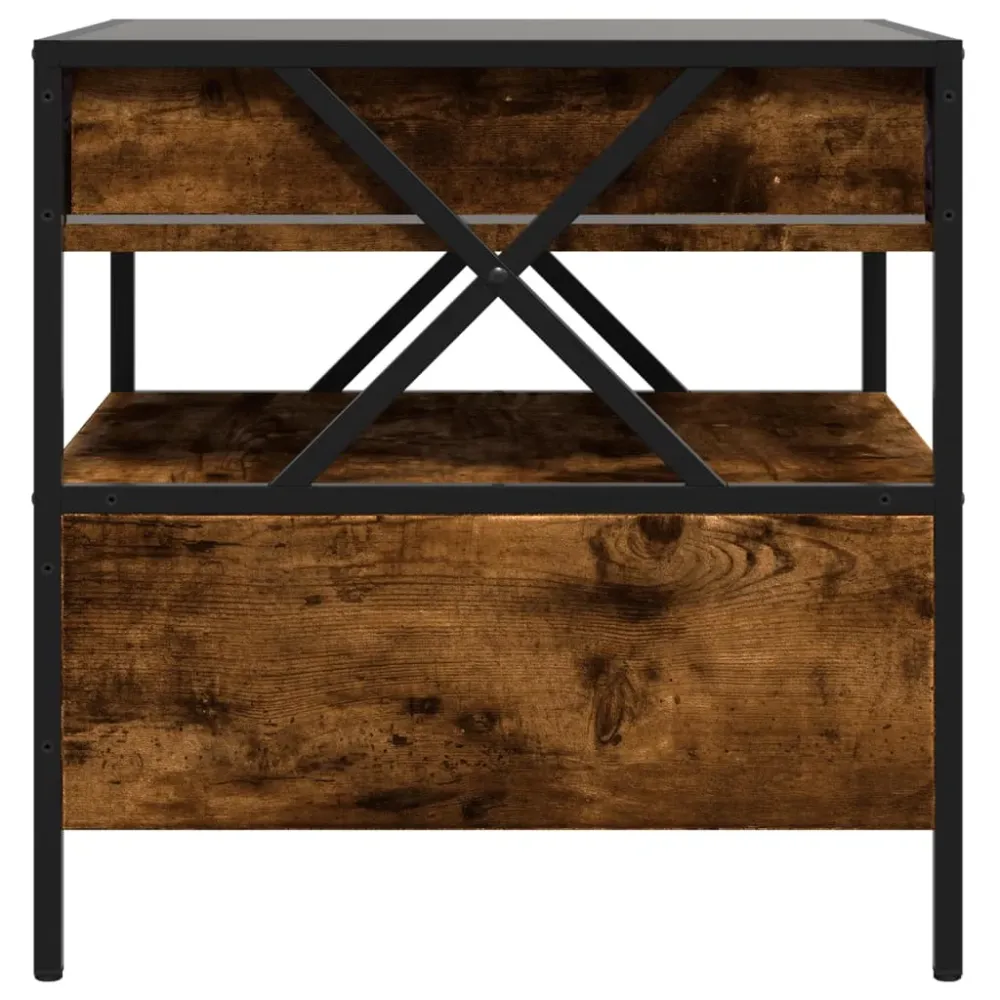 Table de chevet avec tiroir et étagère design contemporain avec LED 50 x 50 x 51 cm bois d'ingénieri marron verre et métal...