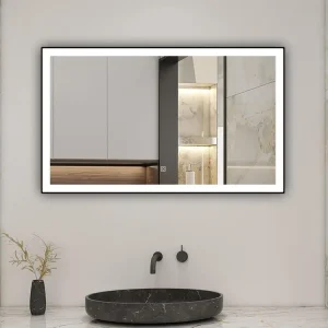 AICA Miroir lumineux 80x60cm 3 couleurs + dimmable + anti-buée + mémoire, miroir salle de bain LED pour miroir de salle de...
