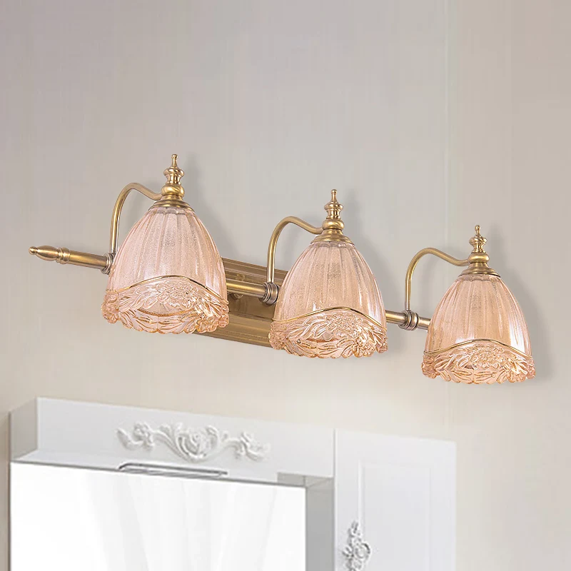 Applique murale à abat-jour floral, style novateur, verre ambré, 2/3 ampoules, lampe de salle de bain, finition laiton, 16...