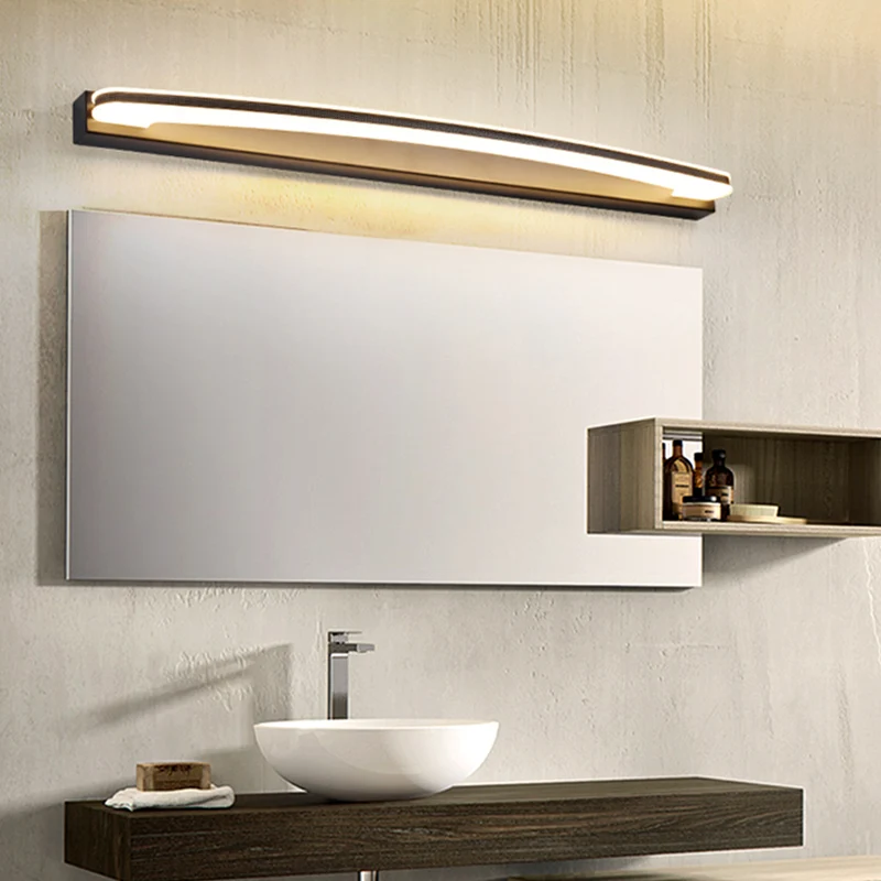 Applique murale à barre incurvée, lampe LED minimale en métal pour salle de bain, lumière noire, chaude/blanche avec fixat...