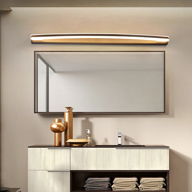 Applique murale à barre incurvée, lampe LED minimale en métal pour salle de bain, lumière noire, chaude/blanche avec fixat...