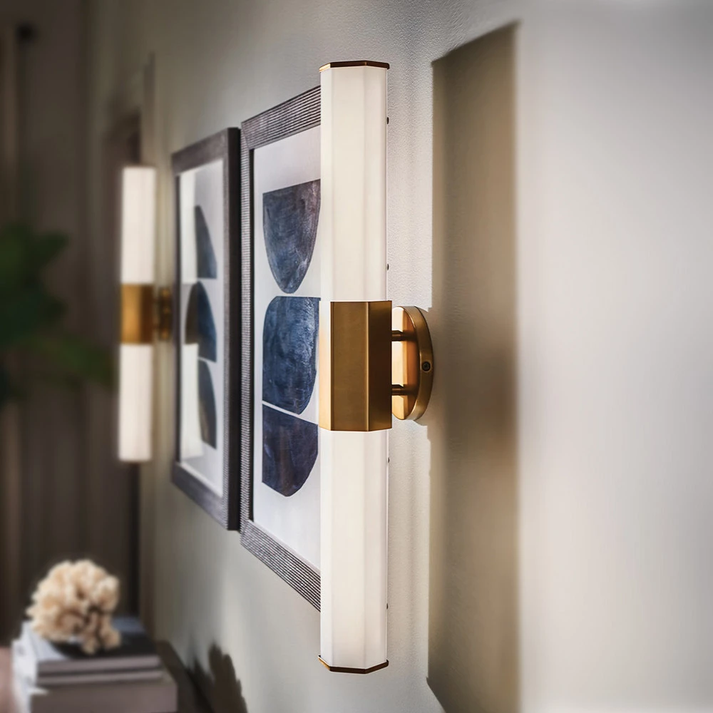 Applique pour couloir Applique murale LED pour salle de bain Duel, laiton, à 2 lampes, largeur 66 cm