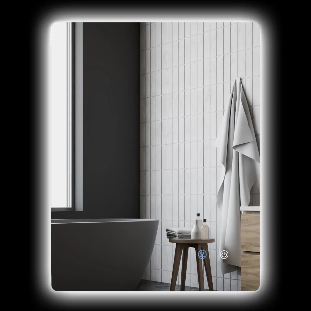 Applique à variateur Miroir rectangulaire mural lumineux LED de salle de bain - 80 x 60 cm - 3 couleurs, luminosité réglab...