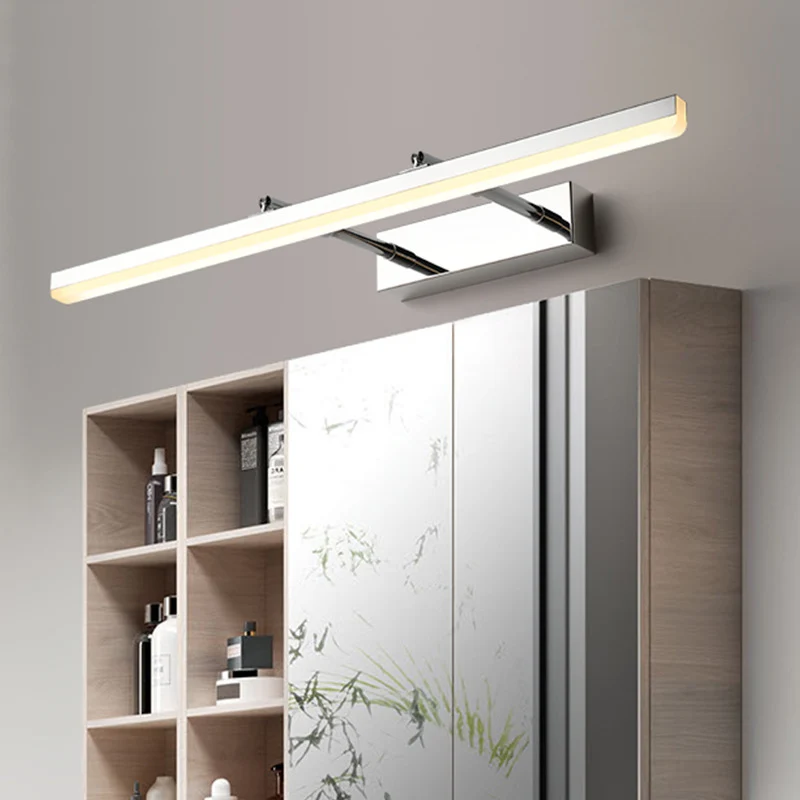 Design Contemporain Applique linéaire minimaliste en métal pour salle de bain, lampe de vanité LED avec bras extensible