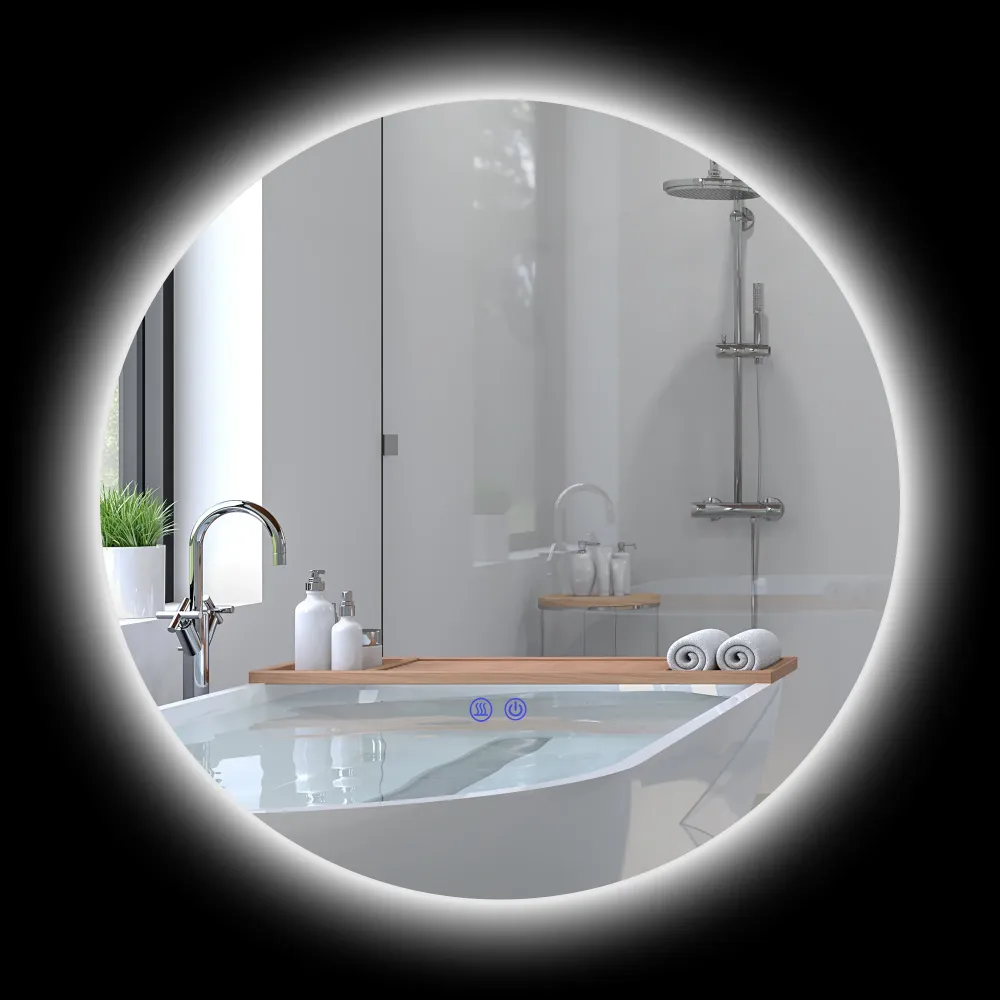Miroir rond lumineux LED miroir mural de salle de bain 60 cm avec éclairage interrupteur tactile système antibuée luminosi...