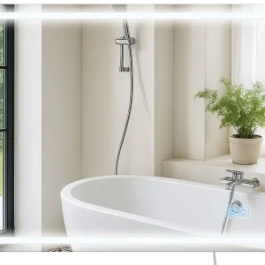 Miroir de salle de bain intensité lumineuse est réglable 60x80 cadre en métal net 10_0009105 avec ampoule LED incluse