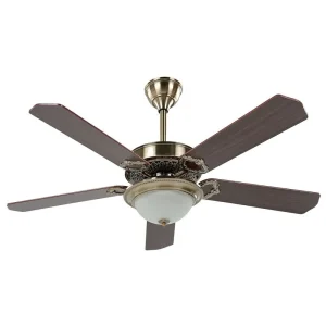 Ventilateur de plafond effet bois ténébreux et doré avec lampe BEGEJ