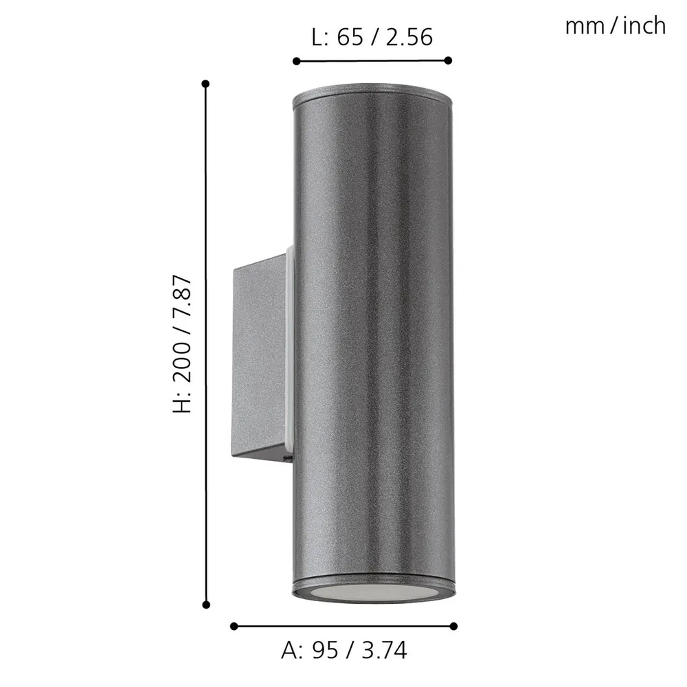 Applique extérieure en métal anthracite RIGA GU10 2X2,8W