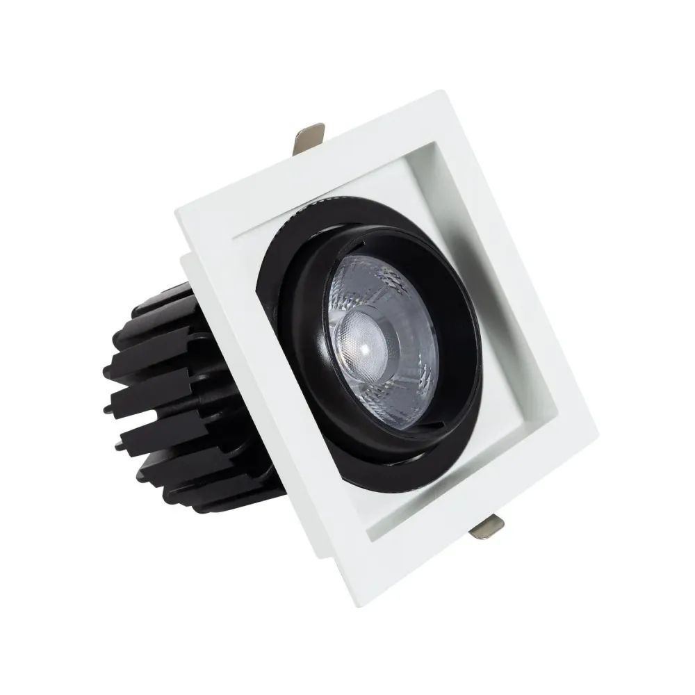 Encastré LED carré orientable 360º 18W CRI90, lumière sans scintillement, découpe 125x125mm