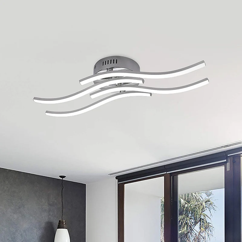 Finition nickel, montage semi-encastré linéaire à 4 vagues, plafond en métal LED élémentaire, lumière chaude/blanche pour...