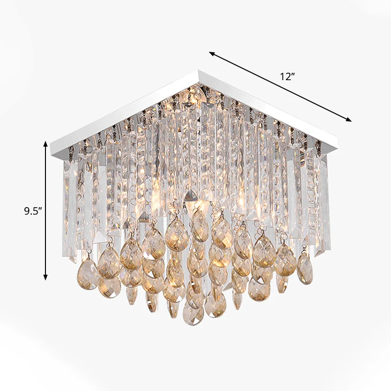 Lampe encastrée cubique en cristal net, plafonnier simple à 1/2 lumières pour chambre à coucher