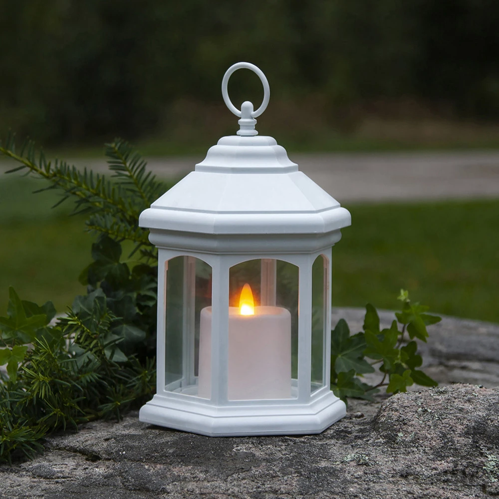 Lampe à poser LED Linta forme de lanterne, blanche