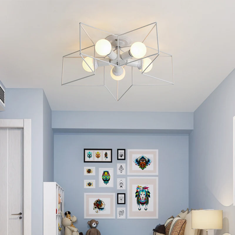 Lampe semi-encastrée en forme d'étoile pour chambre à coucher, luminaire de plafond en métal Rétro à 5 ampoules