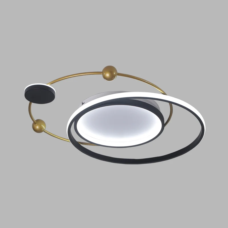 Luminaire encastré au plafond métallique circulaire, lampe LED minimaliste noire et dorée à lumière chaude/blanche