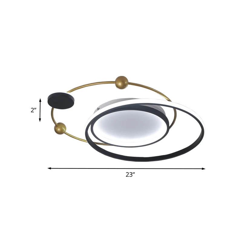Luminaire encastré au plafond métallique circulaire, lampe LED minimaliste noire et dorée à lumière chaude/blanche