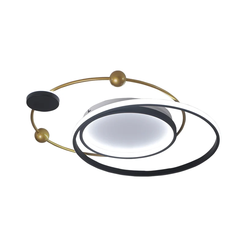 Luminaire encastré au plafond métallique circulaire, lampe LED minimaliste noire et dorée à lumière chaude/blanche