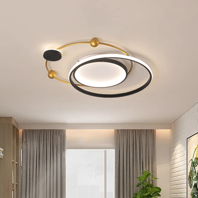 Luminaire encastré au plafond métallique circulaire, lampe LED minimaliste noire et dorée à lumière chaude/blanche
