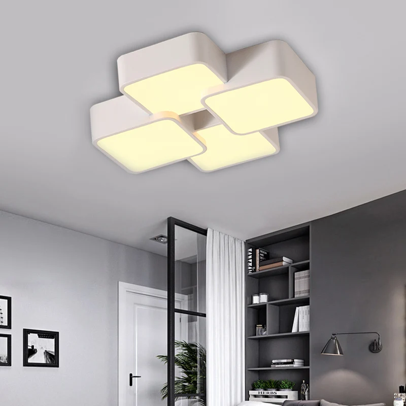 Plafonnier encastré au design carré, acrylique moderniste, 4/6 lumières, finition blanche, luminaire encastré en lumière c...