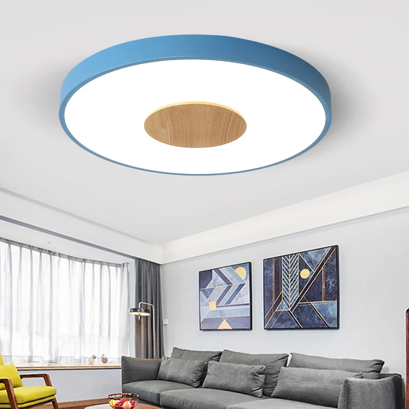 Plafonnier rond encastré rose/bleu/vert, luminaire de plafond LED intégré en métal nordique pour chambre à coucher, 12/16/...