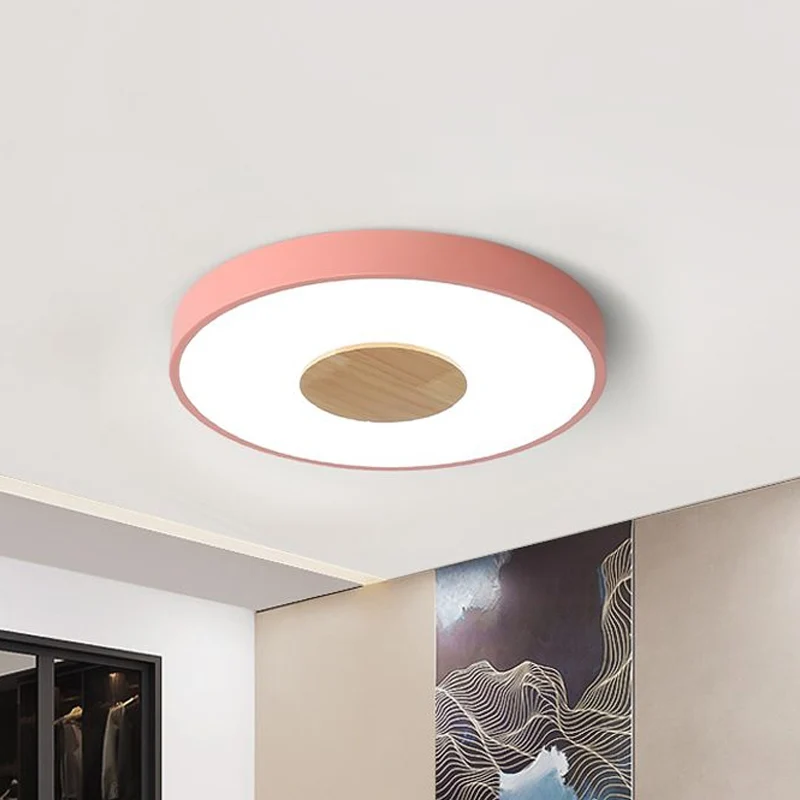Plafonnier rond encastré rose/bleu/vert, luminaire de plafond LED intégré en métal nordique pour chambre à coucher, 12/16/...