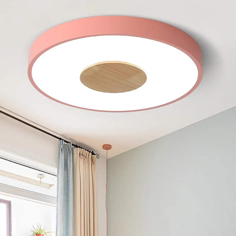 Plafonnier rond encastré rose/bleu/vert, luminaire de plafond LED intégré en métal nordique pour chambre à coucher, 12/16/...