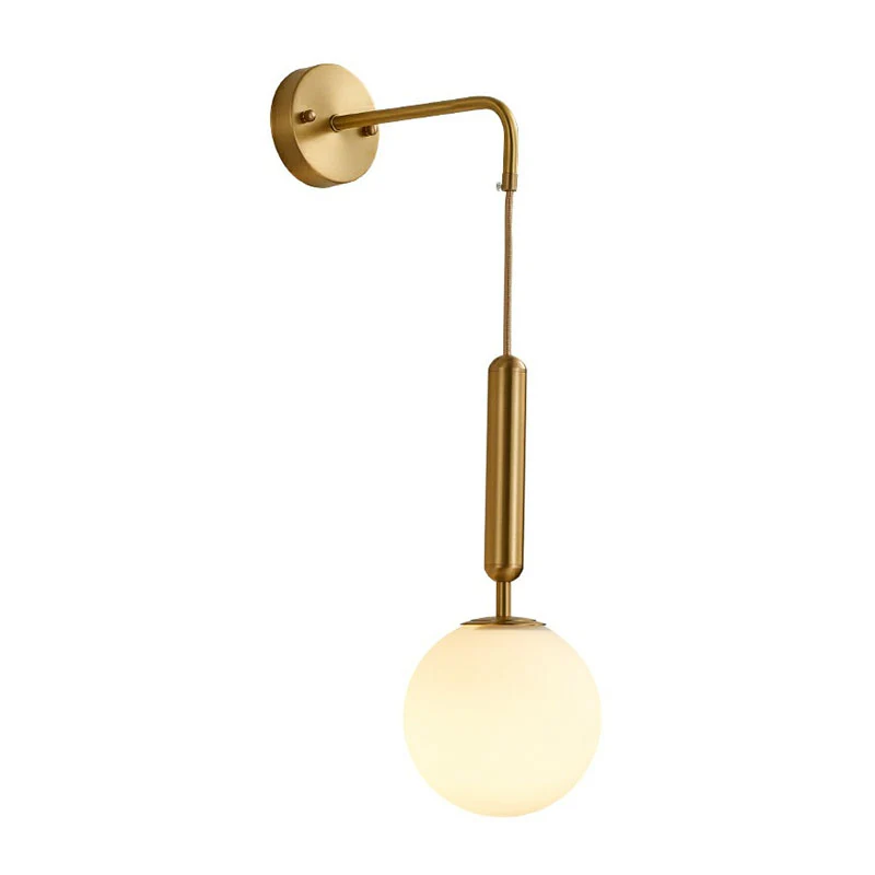 Applique murale portatif globe finition dorée, minimalisme, 1 ampoule, éclairage mural en verre crème