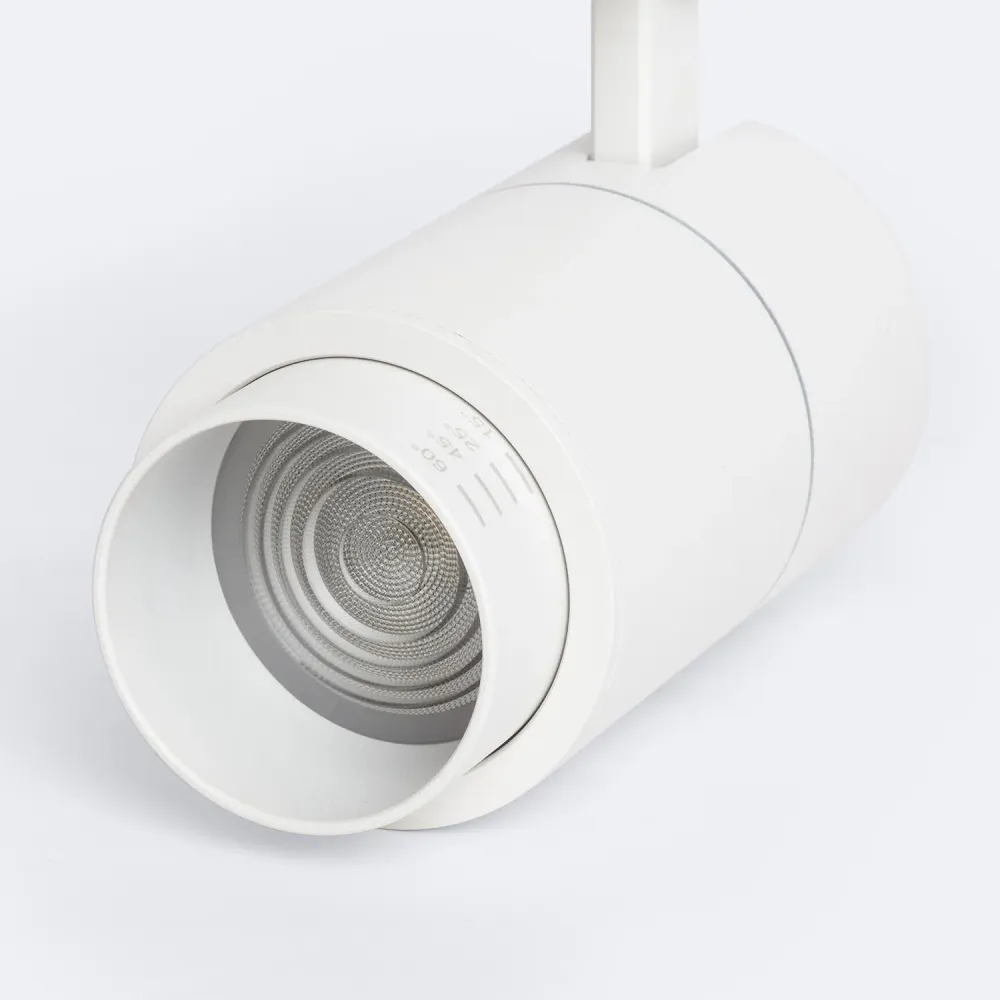 Projecteur LED sur rail triphasé 20W CCT ajustable Multi-angle 15-60º dimmable.
