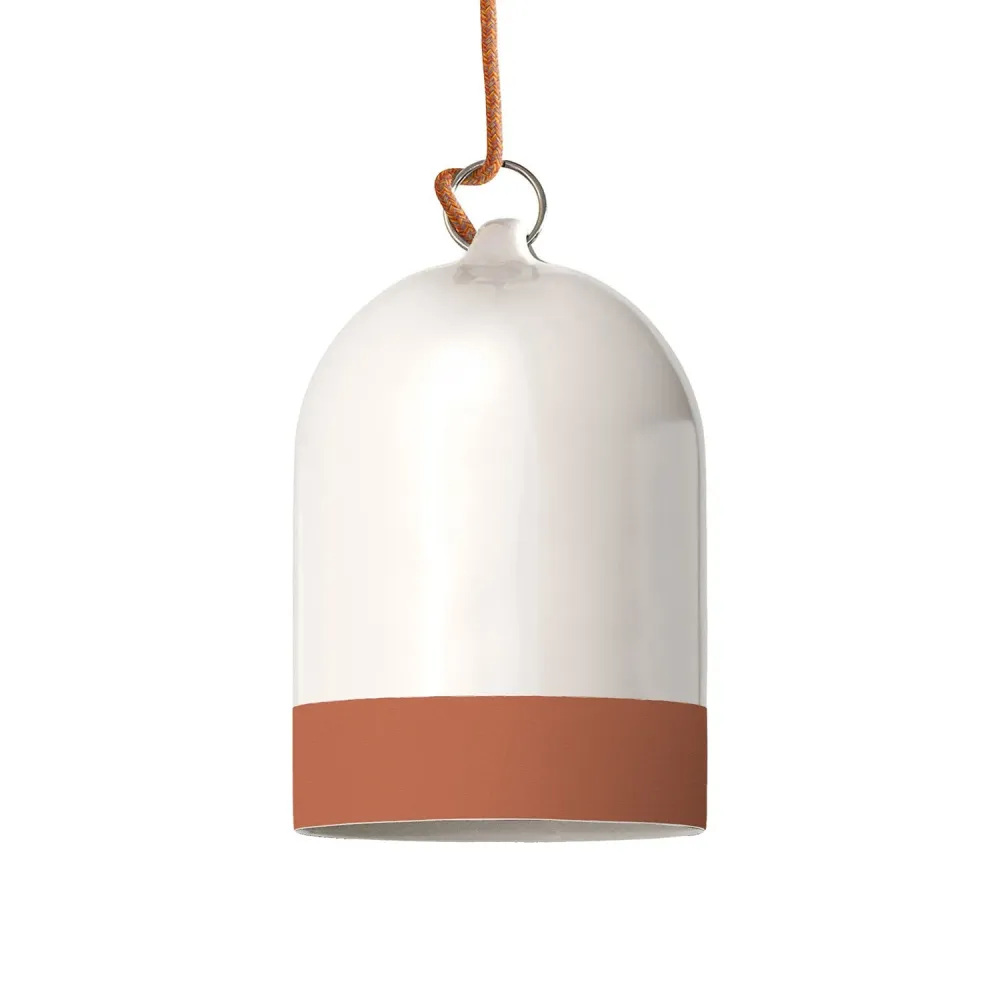 Abat-jour cloche Mini XS bicolore en céramique Blanc et Terre cuite, collection Materia - Made Italy