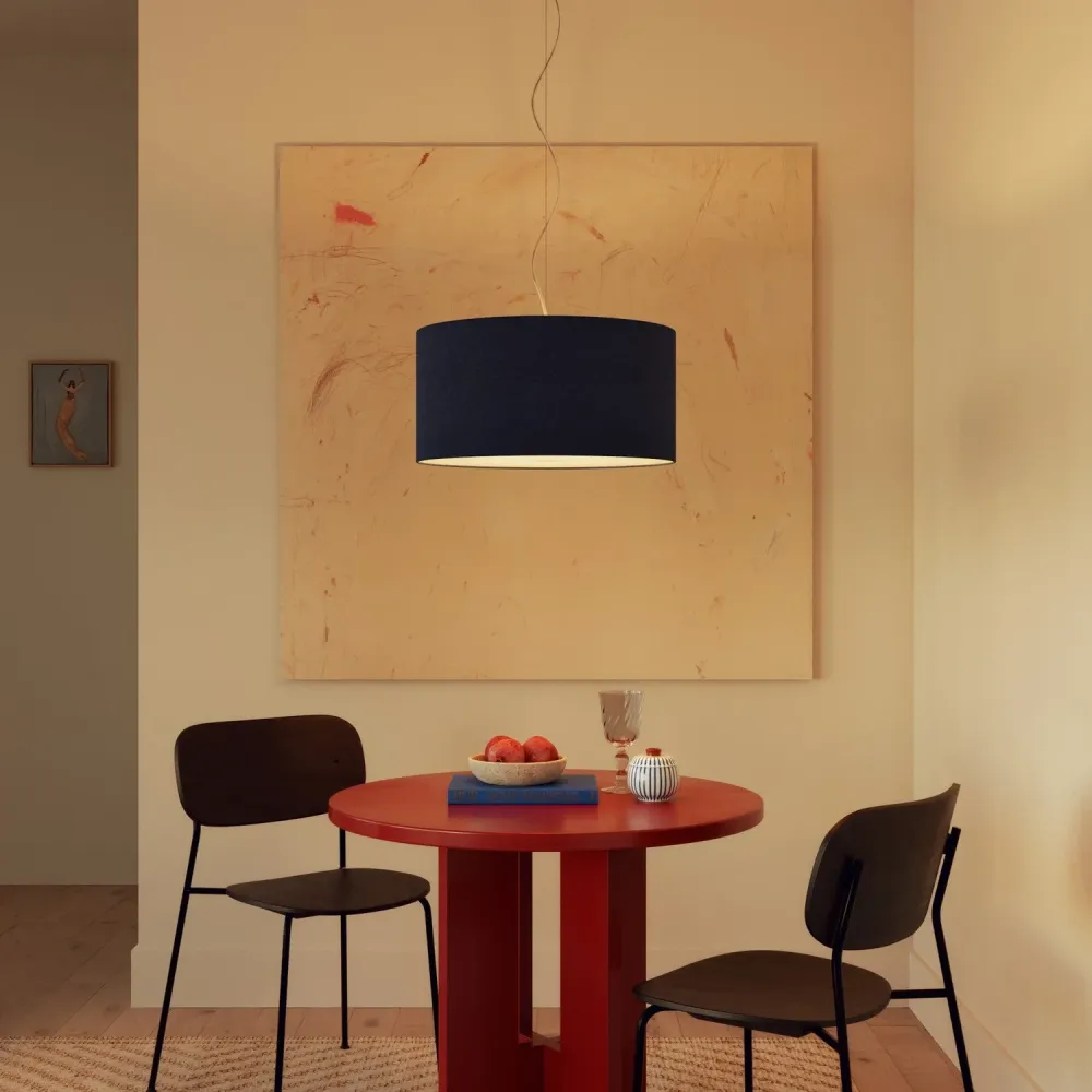 Abat-jour Cylindre XL en tissu avec douille E27 - Fabriqué en France - Laine Bleue