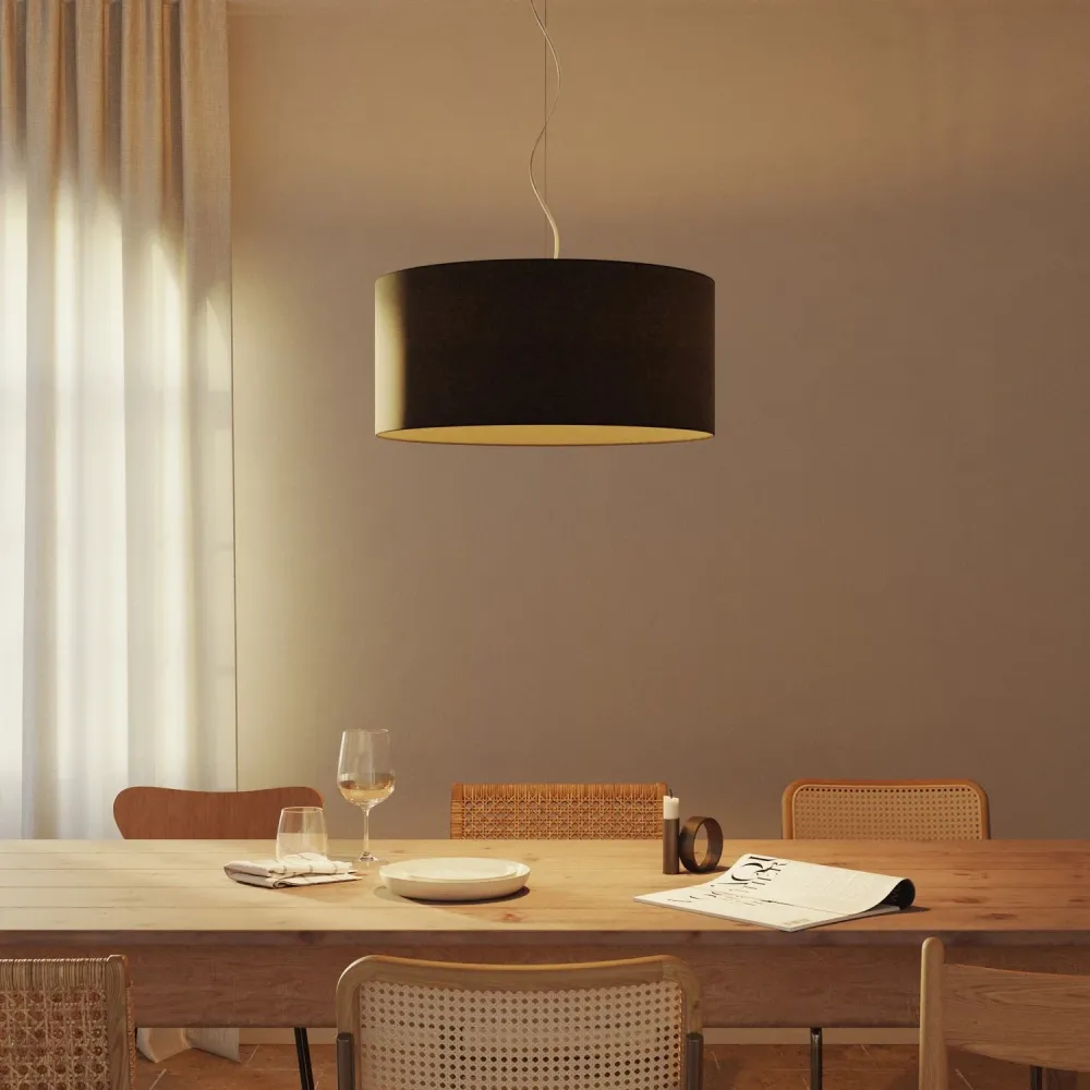 Abat-jour Cylindre XXL en tissu avec douille E27 - Fabriqué en Italie - Laine Gris Foncé
