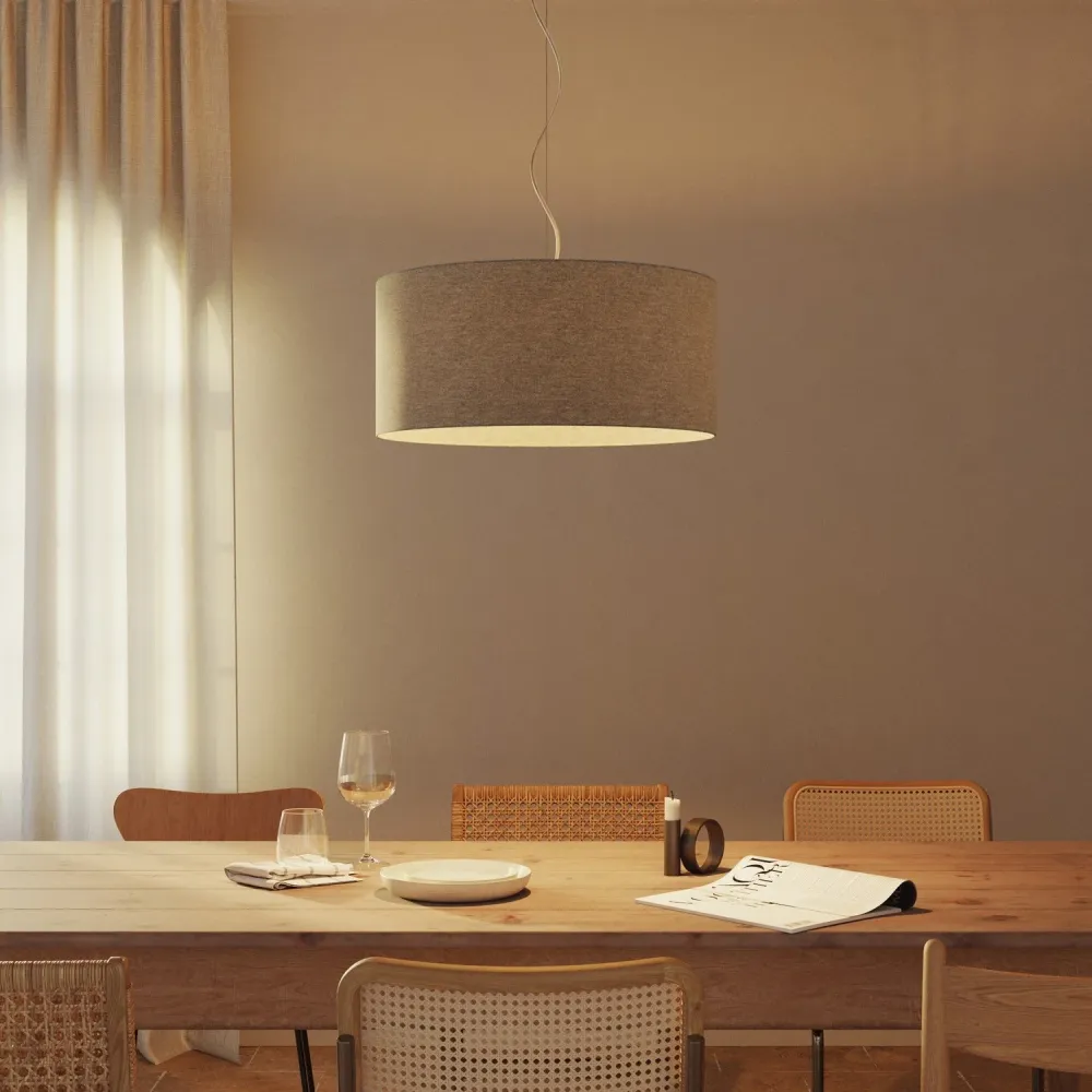 Abat-jour Cylindre XXL en tissu avec douille E27 - Fabriqué en Italie - Laine Gris Clair