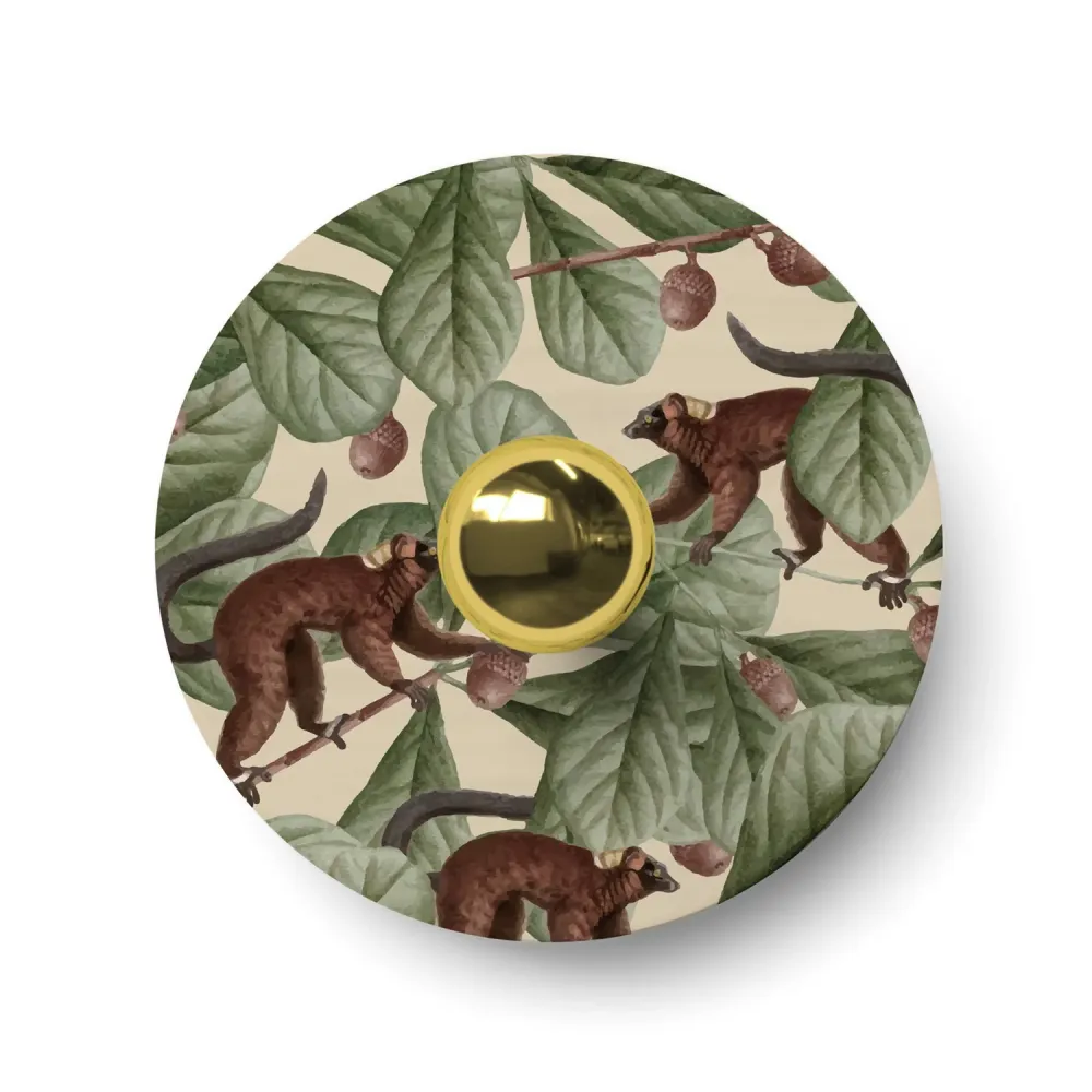 Abat-jour mini plat Ellepì avec animaux de la jungle 'Wildlife Whispers' Animaux Lémuriens, diamètre 24 cm - Made Italy