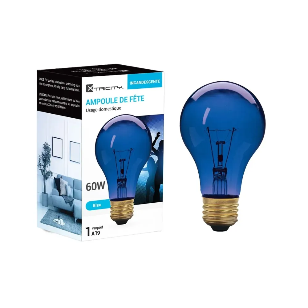 Ampoule festivité type A19 intensité variable 60W / bleu