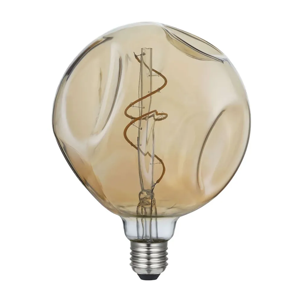 Ampoule LED Dorée Bumped Globe G140 filament en spirale 5W 250Lm E27 1800K Dimmable