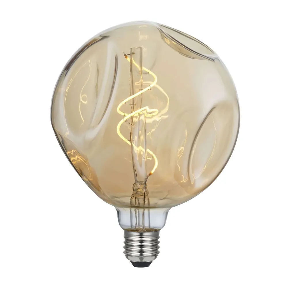Ampoule LED Dorée Bumped Globe G140 filament en spirale 5W 250Lm E27 1800K Dimmable