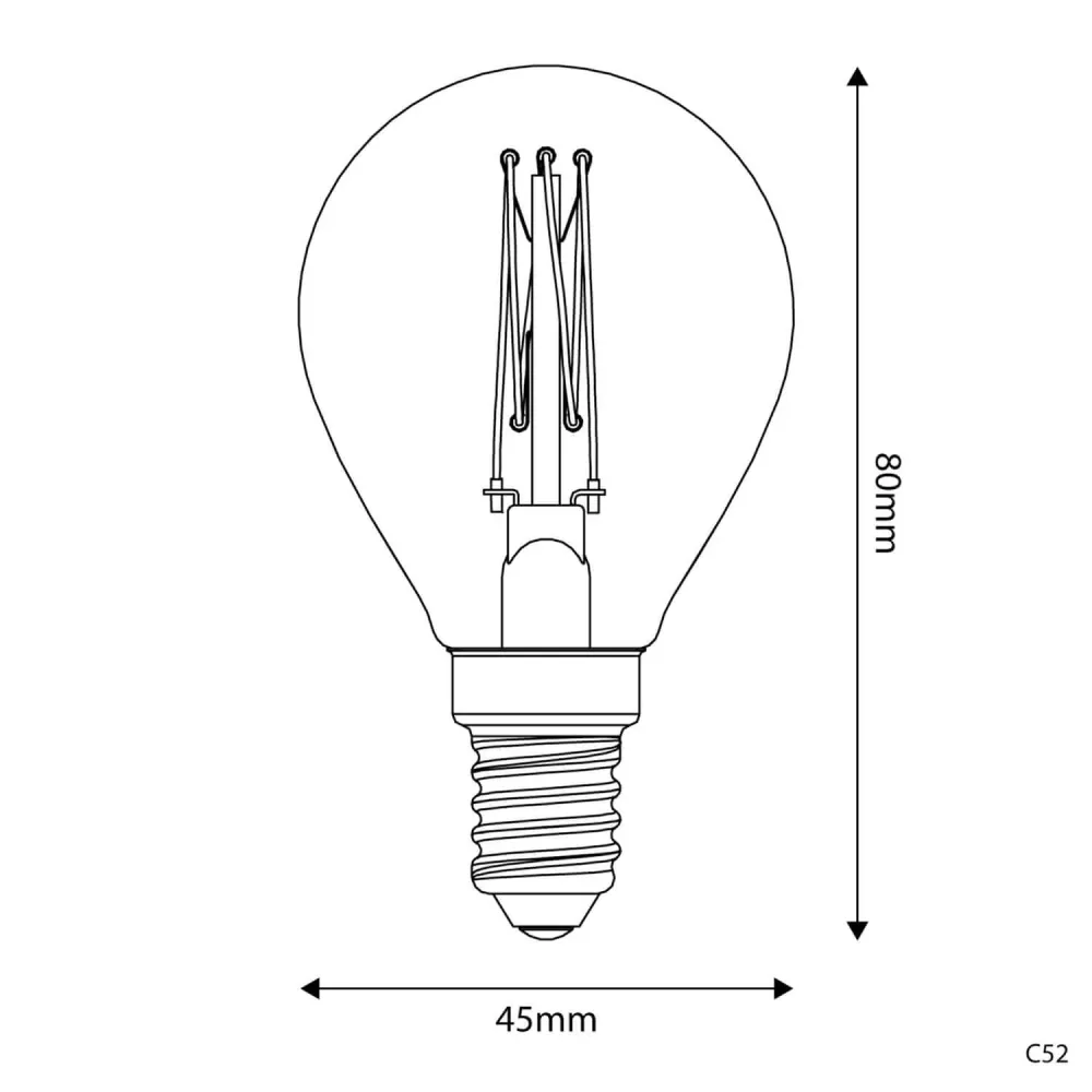 Ampoule LED Dorée Carbon Line filament vertical Mini globe G45 3,4W 300Lm E14 2700K Dimmerable - C52