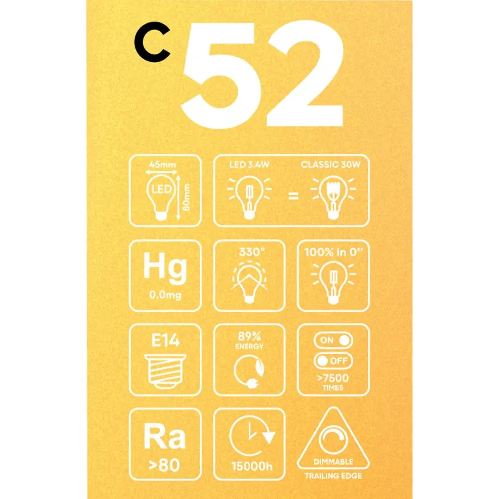 Ampoule LED Dorée Carbon Line filament vertical Mini globe G45 3,4W 300Lm E14 2700K Dimmerable - C52