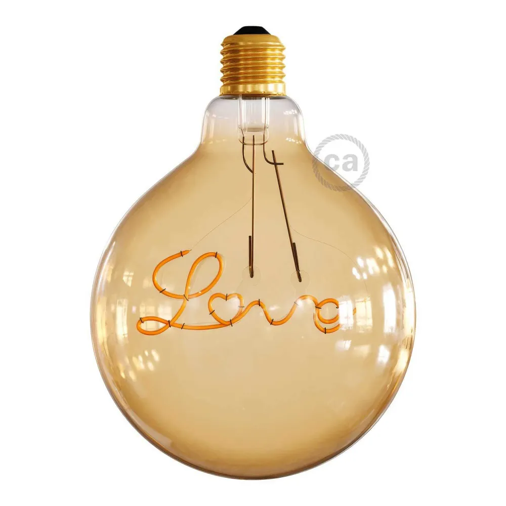 Ampoule LED dorée pour suspension Globe G125 filament simple « Love » 4,5W 250Lm E27 1800K dimmable
