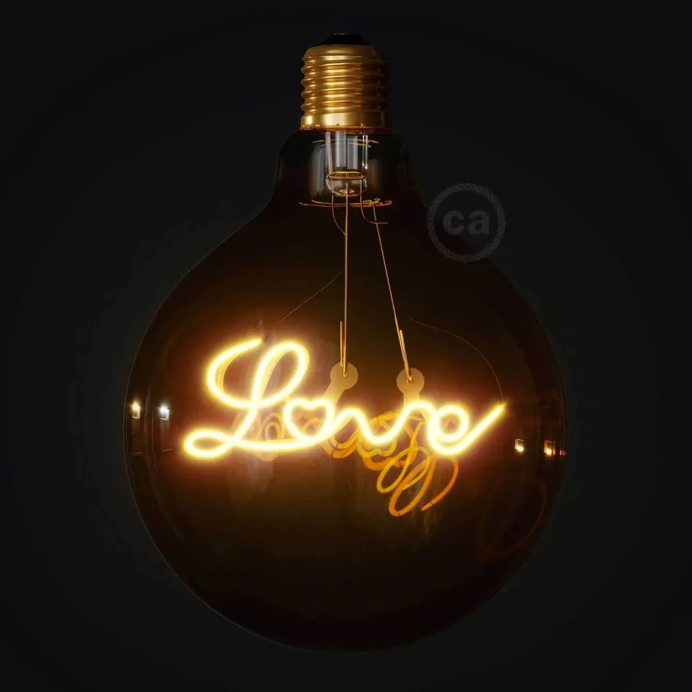 Ampoule LED dorée pour suspension Globe G125 filament simple « Love » 4,5W 250Lm E27 1800K dimmable