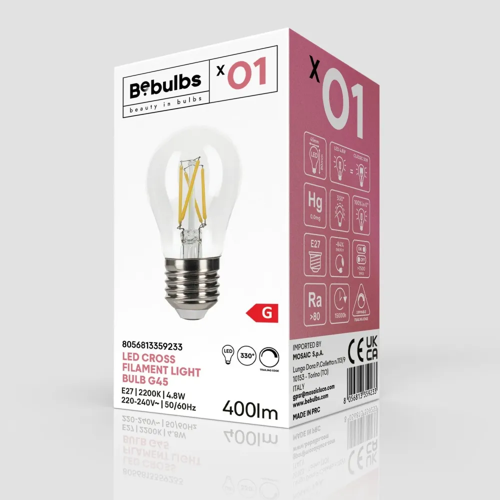 Ampoule LED à filament croisé Mini Globe G45 4,8W 400 lm E27 2200K dimmable - X01