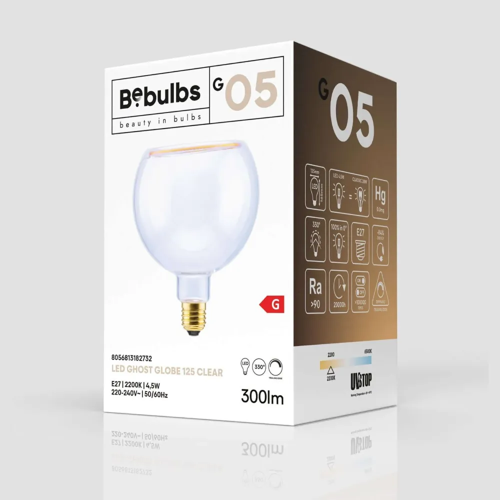 Ampoule LED Transparente Ghost Line CRI 90 G125 4,5W 300Lm E27 2200K Dimmable - G05
