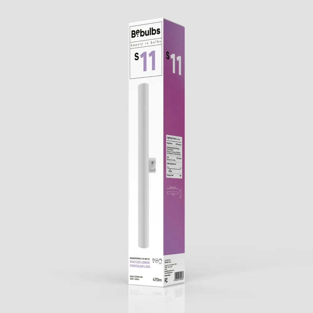 Ampoule linéaire LED effet porcelaine S14d 120V CRI 90 - longueur 300 mm 6W 470Lm 2700K 120V Dimmable - S11