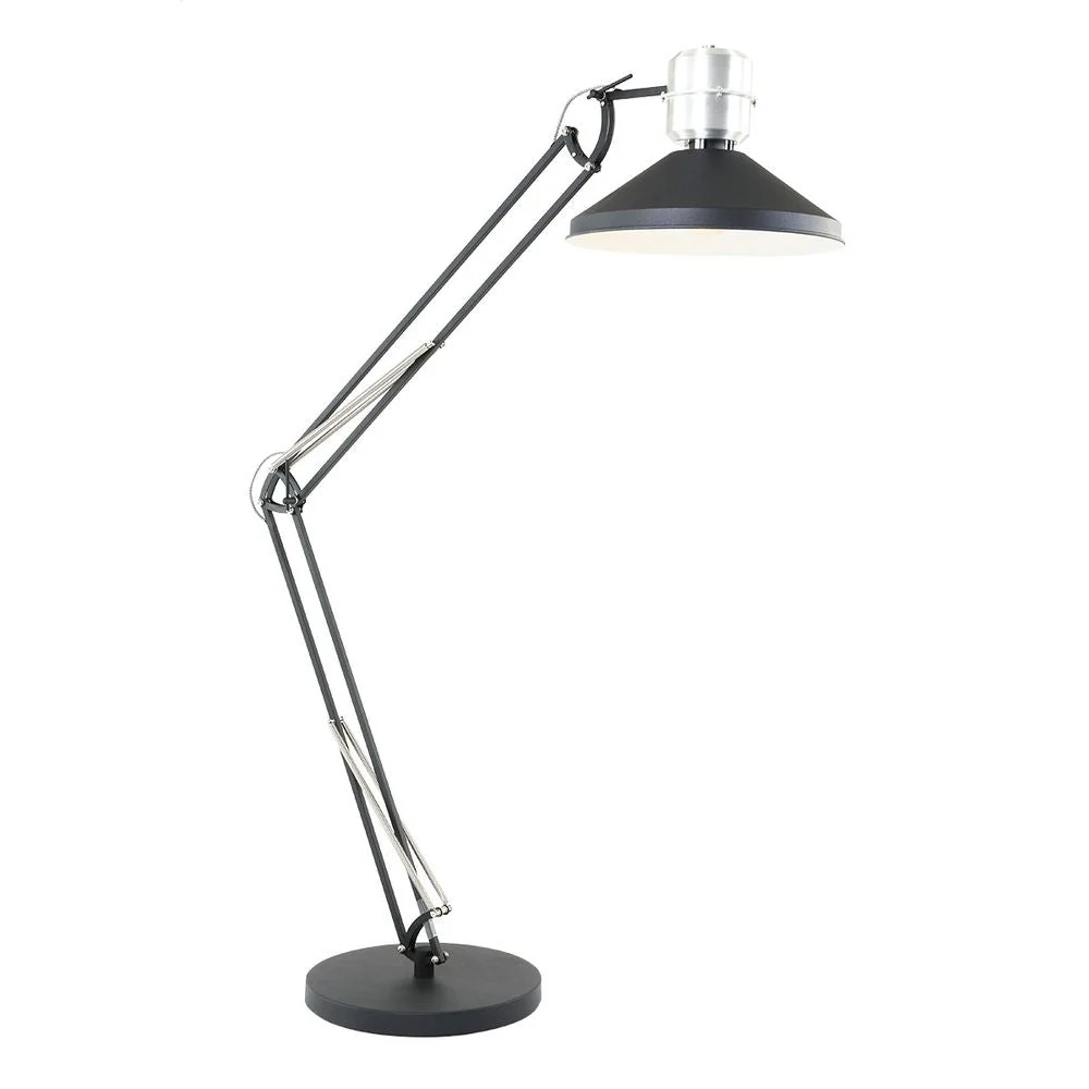 Lampadaire Anne Light & Home Zappa 1L en métal noir, hauteur 185 cm