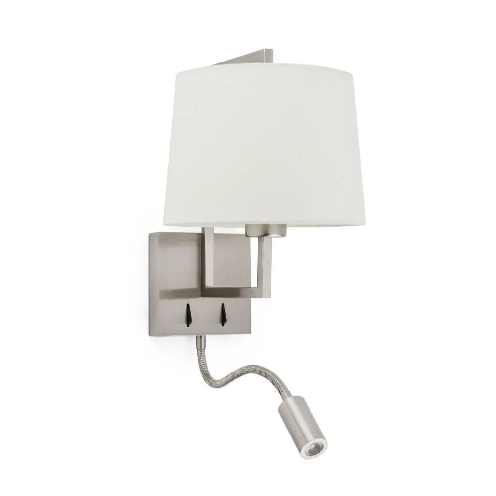 Applique liseuse de chevet FRAME nickel-mat avec abat-jour beige