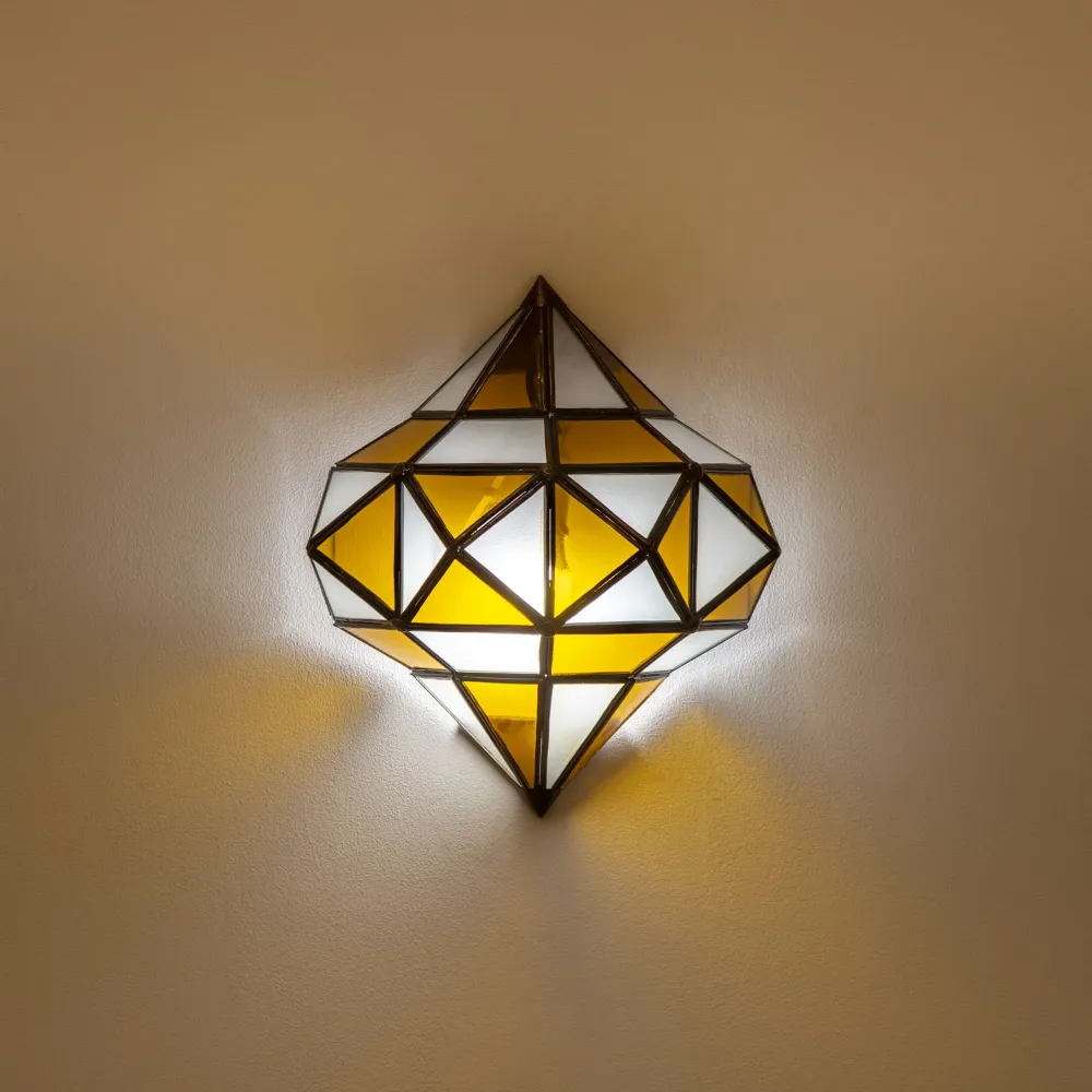 Applique marocaine en cristal diamant blanc et moutarde