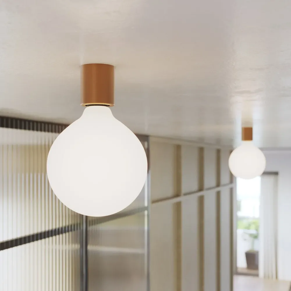 Applique en métal avec ampoule globe effet porcelaine - Cuivre satiné
