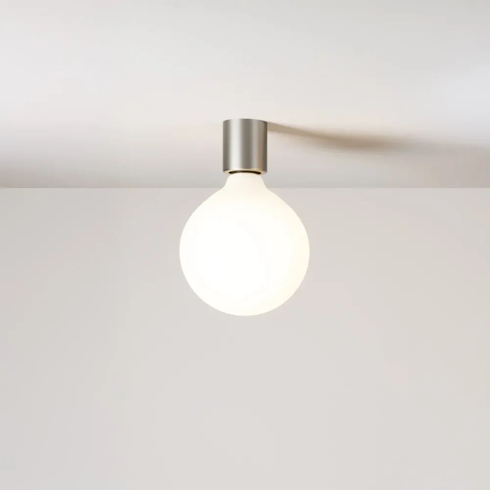 Applique en métal avec ampoule globe effet porcelaine - Titane satiné