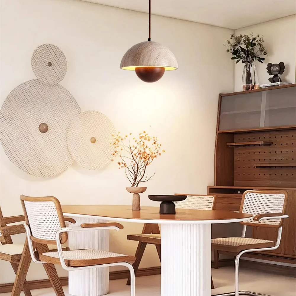 Lysandra Japandi Suspension en Pierre de Travertin At Ease Home Life